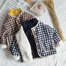 2022 autumn and winter new products ~ baby thickened cotton clothes outside South Korean childrens clothes men and women childrens checkered jacket children cotton padded jacket 