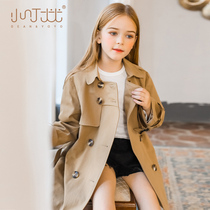 Girls long windbreaker 2021 spring dress new middle and big girl English style coat childrens style spring and autumn