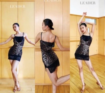 Leader L010 models Latin dance suit BAO WEN lace stitch display slim and high lace mesh yarn open fork display legs long