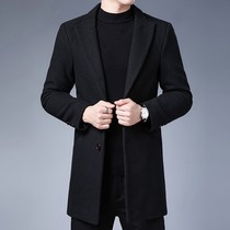 Tide brand long woolen coat men 2021 Spring and Autumn new double-sided cashmere middle-aged dad suit jacket trench coat