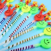 Childrens toy blow blown kid birthday present blow dragon lengthened smiley face multicoloured blow double ear roll whistle
