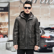 Winter new Haining leather leather mens fur leather jacket wool jacket long hooded coat