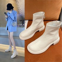 Short boots female 2021 spring and autumn thin single boots new English style Martin boots beige white Chelsea boots short tube nude boots