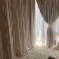 2021 new double curtain girl princess style bedroom simple full shading living room white lace finished yarn