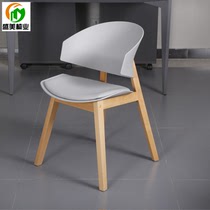 Simple solid wood dining chair Household PP plastic backrest waterproof chair Italian Western restaurant reception chair Gray Chinese restaurant chair