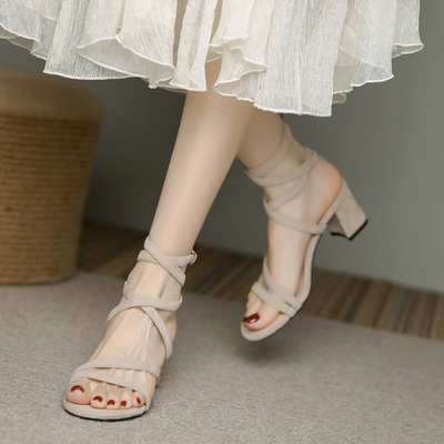 taobao agent Belt, high sandals, summer footwear, suitable with a skirt, 2023 collection, french style, for bridesmaid