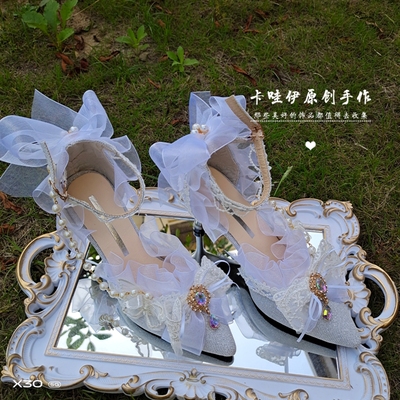taobao agent Genuine elegant sophisticated wedding shoes high heels pointy toe, sandals, french style, Lolita style, with embroidery