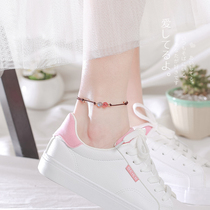 Red rope anklet female student 2019 new style personalized hand-woven crystal trick peach flower transfer beads ankle anklet foot rope