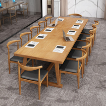 Nordic solid wood conference table Long table Simple modern office desk and chair combination Creative negotiation table Training table workbench