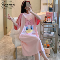 Japanese Summer Pure Cotton Short Sleeve Sleeping Dress Woman 2022 New Cute Long Paragraph Loose Pregnant Woman Fat Mm Big Code Pyjamas