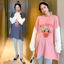 Oversize pregnant womens clothing suit Spring and autumn loaded with clothes gats up 200 tons of loose T-shirt dress casual Two sets