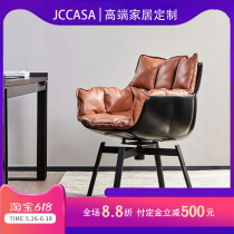 Italian bb full leather backrest simple armrest dining chair chair design with light luxury human body Nordic American