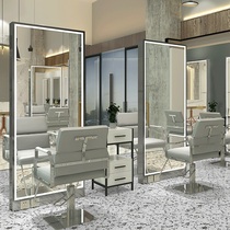  Net celebrity barber shop mirror table Hair salon special single and double-sided floor-to-ceiling mirror hair salon mirror with lamp stainless steel hair cutting mirror