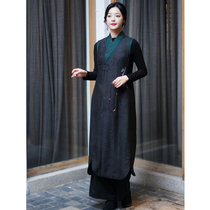 Zhu's Original (Zhilan Huixin) Jacquard Silk Heavy Forging Xiangyun Yarn Chinese Vintage Vest Long Coat Women