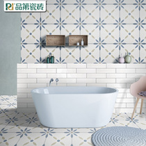 Net red blue retro 300 all-ceramic tiles Bathroom floor tiles Tile Bathroom kitchen wall tiles Balcony non-slip