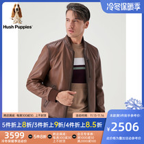(Sheep Leather) Hush Puppies Mens 2022 New Fall Casual Baseball Collar Leather Jacket) PL-22507D