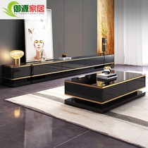 Light luxury modern simple TV cabinet coffee table combination living room small apartment tempered glass high-end 2021 New