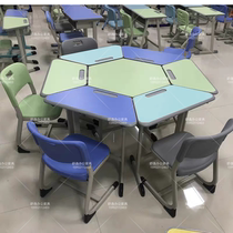 Primary and secondary school students desks and chairs combination maker training classroom tables and chairs splicing tables hexagonal tables group counseling tables and chairs