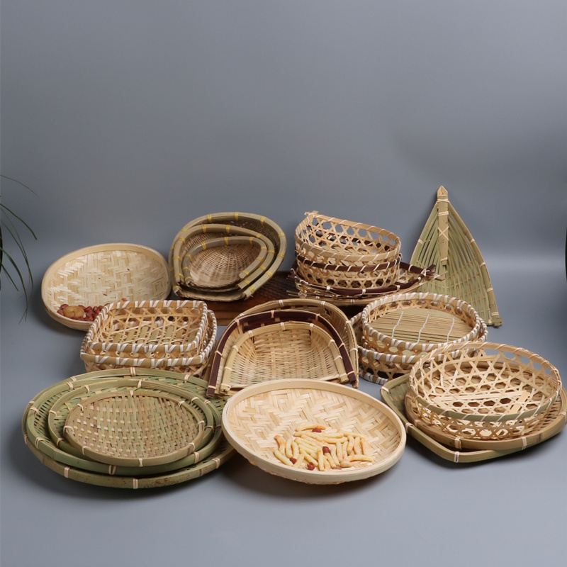 Bamboo products collecting tray collecting handmade basket, dustpan, household kitchen watering hollow decoration