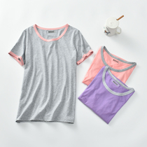 Short-sleeved pajamas women Cotton summer thin T-shirt casual pullover round neck loose cotton one-piece tops loungewear
