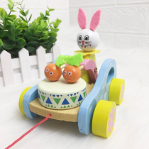 Drag toddler toy car pull car baby boy pull rope pull line 1-2 years old baby boy girl rabbit pull cart