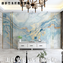  Simple and light luxury marbled bamboo and wood fiber TV background wall Living room wall panel Sofa integrated wall panel gusset