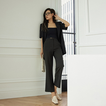 Meiyang MEIYANG (spot) horseshoe Western pants flip side straight drum Micro Lahigh waist black 90% Western dress pants