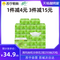 Breeze(638)Pumping paper light green flower flexible 2 layers 200 pumping*20 packs of toilet paper facial tissue napkin FCL