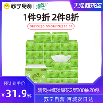Breeze(638)Pumping paper light green flower flexible 2 layers 200 pumping*20 packs of toilet paper facial tissue napkin FCL