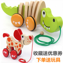 Baby drag toy traction puppy toddler push push music Kindergarten learn to walk Pull line Bear drum push pull car