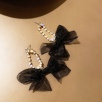  925 silver needle diamond-set bow earrings retro Hong Kong style geometric earrings womens design trend fashion new trend earrings