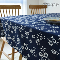 Chinese style blue and white national style imitation batik dark blue retro studio restaurant tablecloth fabric cotton linen tea table cloth scarf