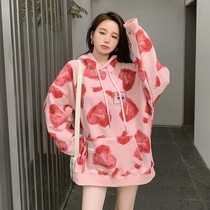  2021 spring and autumn new sweater womens thin loose Korean hooded pink maternity clothes autumn and winter sweater explosion