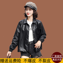 Haining leather leather jacket short 2021 spring and autumn new women loose fashion sheepskin jacket top