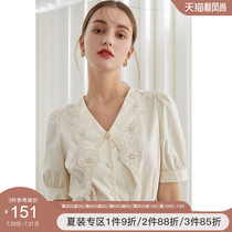 Fan Si Lan En 211349 French shirt womens summer short-sleeved new 2021 design sense niche embroidery shirt