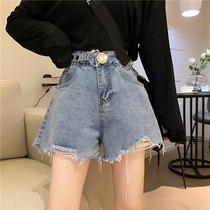  Small jeans womens summer high waist thin shorts loose wide leg hot pants thin hot girl A-line pants