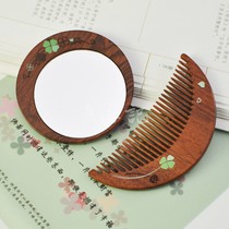 Acid Branches Wooden Moon Shaped Mirror Comb Suit-Four Leaf Grass Sending girlfriend Foreigner Chinese Wind birthday present