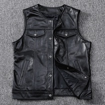Harleys son of chaos locomotive vest leather vest head layer cowhide leather meticulous soft leather round neck short slim shape