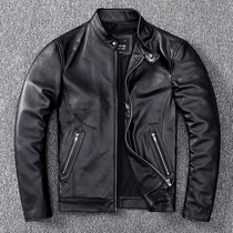 Autumn and winter vintage first layer cowhide motorcycle leather jacket leather leather men do old stand-up collar short European and American casual jacket