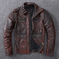 New hunting hard Han retro made of old head layer of cow leather leather leather clothing male turning with old leather jacket jacket tide