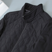 Diamond lattice cotton jacket light business casual men's zipper collar winter solid color thin cotton jacket black 6910