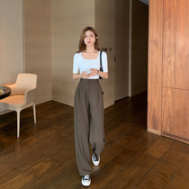 Korean Curry suit pants women 2021 new spring and autumn high waist drape brown mop pants khaki wide leg pants