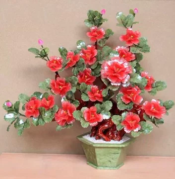 1080、中国美術 景泰藍 玉石 盆栽 翡翠 砡造 花 お花 造花 中国美術