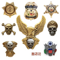 Harealloy Brass Metal Flying Eagle Skull Badge Chest Pin Personality Fashion Locomotive Moto Classic Punk Cap Emblem