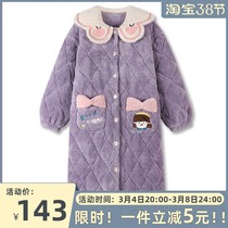 Peach Maiden! Japanese coral fleece pajamas womens autumn and winter nightgown bathrobe long cotton jacket thick warm housewear