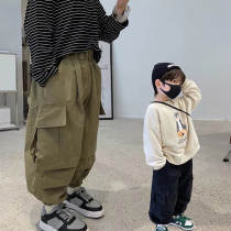 Boy Spring Autumn Season Pants Han Edition Baby Workwear Pants 2022 New Children Foreign Air Blast Street Loose Casual Pants Tide