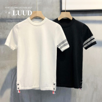 LUUD new personalized decoration with round neck T-shirt mens slim slim trend retro color-style short sleeve knit shirt top
