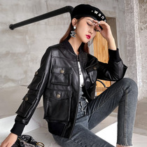  2021 new sheepskin top leather leather jacket female spring and autumn fashion high-end black short section