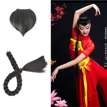 Costume wig Three-strand twist show Wo long braids Peach heart-shaped bangs Children perform Republic of China dance