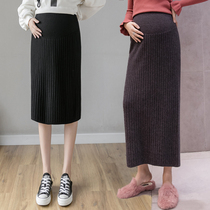  Pregnant womens skirt Autumn and winter knitted skirt long skirt support abdomen wear winter mid-length wool short skirt one-step hip skirt
